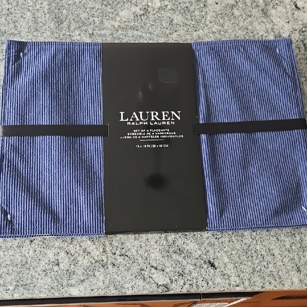 Ralph Lauren Blue Corduroy Set of 4 Placemats - NEW